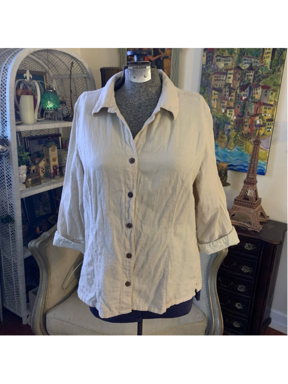 Women's Royal Robbins Beige Button-Up Shirt Size M